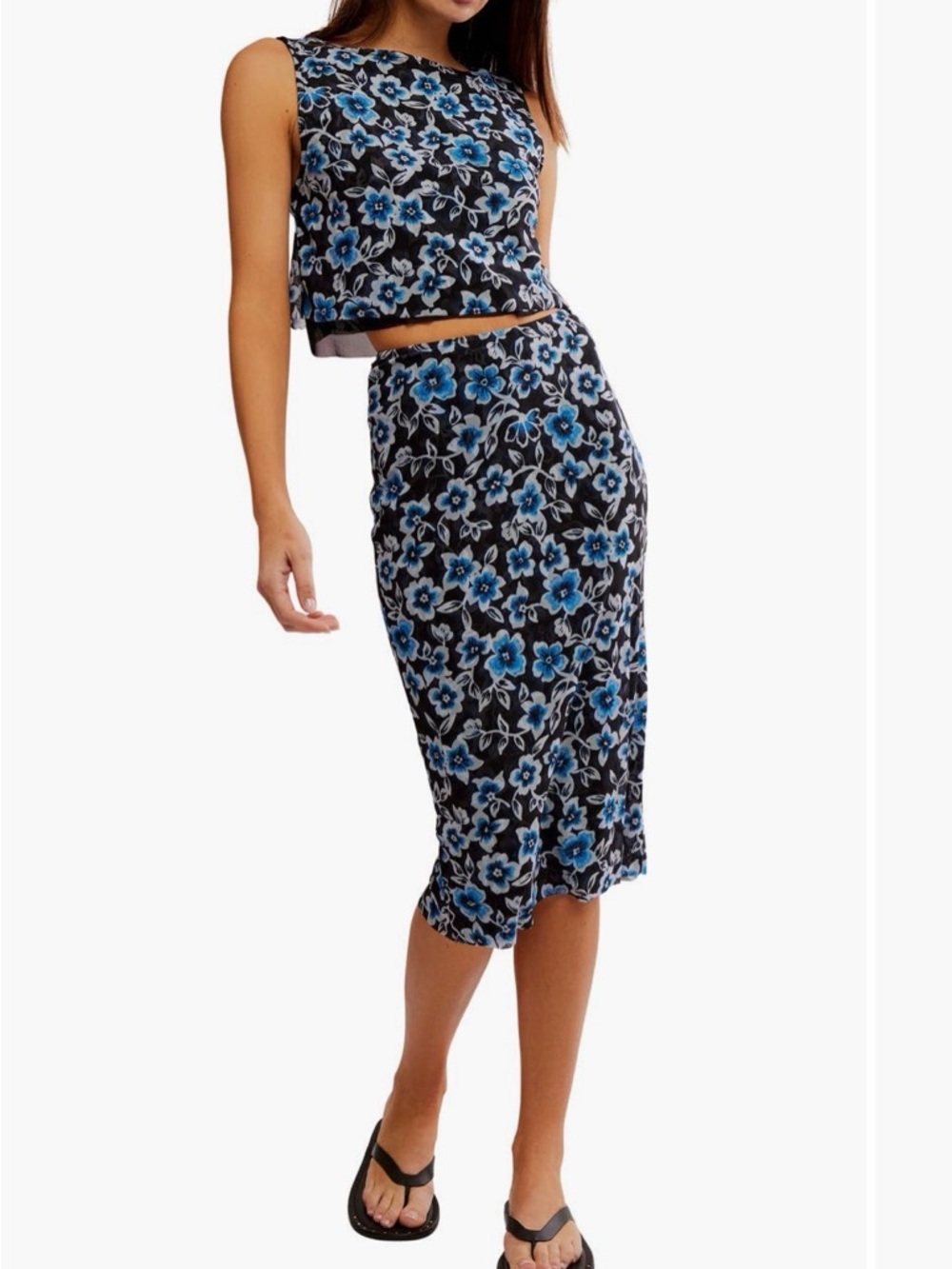 Free People Mono Floral Tank and Midi Skirt Set